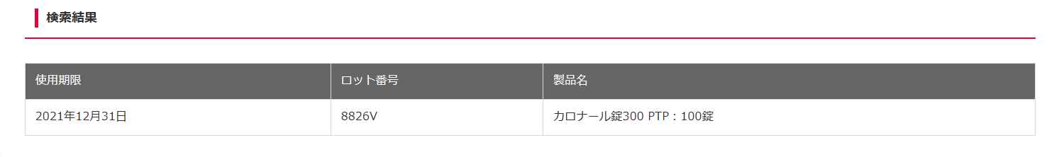 カロナール使用期限検索結果