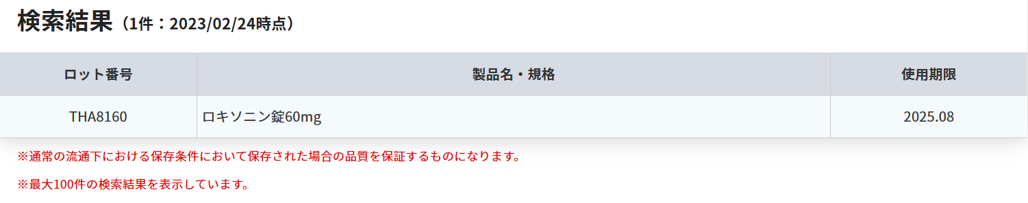 ロキソニン　使用期限　検索結果